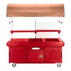 image of Cambro KVC854C158 CamKiosk Polyethylene Hot Red Vending Cart w/ 4 Pan Wells and Canopy