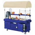 image of Cambro KVC854C186 CamKiosk Polyethylene Navy Blue Vending Cart w/ 4 Pan Wells and Canopy