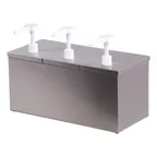 image of Carlisle 38623IB Topping Dispenser, 15-7/8" L x 7-3/8" W x 11" H, 3 Pumps, 2-Qt Cups, Stainless 18/8