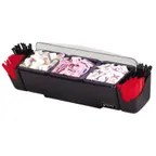 image of Carlisle BD4003 San Jamar The Dome Condiment Center, 22"L x 7-1/2"W x 8-1/2"H, 3 x 2qt Trays, Black Polycarbonate