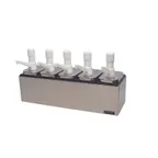 image of Carlisle P9715 Condiment Pump, 24" × 7‑7/8" × 12‑1/2", 5 Pumps with 2½ qt Black Jars, 304 Steel