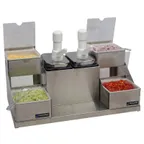 image of Carlisle P9724 Pump Dispenser, 22½" W x 14" H, 2 × 2½ qt Jars + 4 × 1 qt Inserts, Stainless, 2 Heads