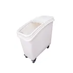 image of CAC China IBIN-21 - 21 Gal. Mobile Bin, White Plastic, Sliding Lid, 3" Casters, 1 Scoop - 1/Set