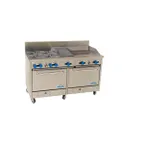 image of Comstock-Castle F33018-24-1RB 60" Gas Restaurant Range w/ (4) Open Burners, (1) 24" Griddle, (1) 12" Charbroiler, (1) Standard Oven, (1) Space Saver Oven, 240.000 BTU 