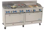 image of Comstock-Castle 2F330-12-3RB 72" Gas Restaurant Range w/ (4) Open Burners, (1) 12" Griddle, (1) 36" Charbroiler, (2) Standard Ovens, 282.000 BTU