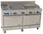 image of Comstock-Castle F3226-30-1.5RB 60" Gas Restaurant Range w/ (2) Open Burners, (1) 30" Griddle, (1) 18" Charbroiler, (2) Standard Ovens, 226.000 BTU 