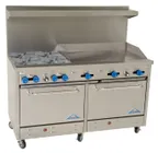image of Comstock-Castle F33018-36 60" Gas Restaurant Range w/ (4) Open Burners, (1) 36" Griddle, (1) Standard Wide Oven, (1) Space Saver Oven, 234.000 BTU
