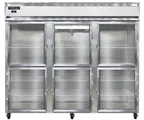 image of Continental Refrigerator 3RENSAGDHD 86" 3-Section Reach-In Refrigerator w/ 6 Glass Half Doors, Stainless Steel Exterior, 73 cu.ft.