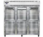 image of Continental Refrigerator 3RNSAGDHD 78" 3-Section Reach-In Refrigerator w/ 6 Glass Half Doors, Stainless Steel Exterior, 70 cu.ft.