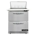 image of Continental Refrigerator D27N8C-FB-D 27" One Section Sandwich / Salad Prep Table w/ 2 Drawers, 8 Pans