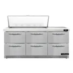 image of Continental Refrigerator D72N18M-FB-D 72" Mega Top Sandwich Prep Table w/ 6 Drawers, 18 pans