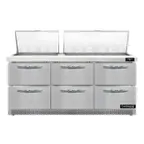 image of Continental Refrigerator D72N30M-FB-D 72" Mega Top Sandwich Prep Table w/ 6 Drawers, 30 pans
