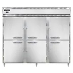 image of Continental Refrigerator DL3RENPTHD 86" 3-Section Pass-Thru Refrigerator w/ 12 Half Solid Doors, Stainless Steel Front Aluminum Ends, 75 cu. ft.
