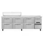 image of Continental Refrigerator RA93SN12-D 93" 1-Door 6-Drawer Sandwich and Salad Prep Table, 12 Pans, Stainless Steel