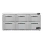 image of Continental Refrigerator SW72N-FB-D 72" 3-Section Worktop Refrigerator w/ 6 Drawers, 20.6 cu. ft.