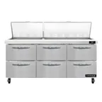image of Continental Refrigerator SW72N30M-D 72" Mega Top Sandwich Prep Table w/ 6 Drawers, 30 pans