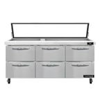 image of Continental Refrigerator SW72N30M-HGL-D 72" Mega Top Sandwich Prep Table w/ 6 Drawers, 30 pans