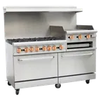 image of Copper Beech Range CBR-60-RG24 60" Gas Restaurant Range w/ (6) Open Burners, 24" Raised Griddle, (2) Standard Ovens, 278.000 BTU 