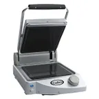 image of Cadco CPG-10F 13" Single Glass/Ceramic Clamshell Grill w/ Smooth Black Plates, 120V