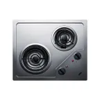 image of Summit CR2B224S 21" Electric Radiant Cooktop w/ (2) Burners, Stainless Steel, 3.0 kW, 220v