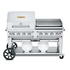 image of Crown Verity CV-CCB-60RGP 60" Mobile Outdoor Grill w/ Griddle, Roll Dome, 2 LP Tanks, 129.000 BTU