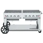 image of Crown Verity CV-MCB-60 60" LP Gas Mobile Outdoor BBQ Grill/Charbroiler w/ 8 Burners, 129.000 BTU