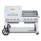 image of Crown Verity CV-MCB-60-SI-BULK-RGP 60" Outdoor Grill w/ Griddle and Roll Dome Pkg, Bulk LP Tank