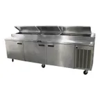 image of Delfield 186114PTBMP 114" 3-Section Refrigerated Pizza Prep Table w/ 3 Doors, (14) 1/3 Size Pan