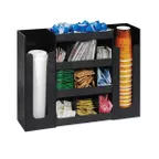 image of Dispense‑Rite DLCO‑5BT Cup & Lid Organizer – 6‑Section Black Plastic, 16‑3/4" H x 20‑3/4" W x 5‑1/2" D