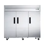 image of Dukers Appliance Co D83AR 82" Three Section Reach-In Refrigerator w/ 3 Solid Doors, Top Mount, Stainless Steel, 65 cu. ft.
