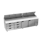 image of Beverage-Air DPD119HC-6T 119" 4-Section Refrigerated Pizza Prep Table w/ 2 Doors & 6 Drawers