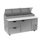 image of Beverage-Air DPD67HC-2 67" 2-Section Refrigerated Pizza Prep Table w/ 1 Door & 2 Drawers