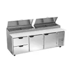 image of Beverage Air DPD93HC-2 93" 3-Section Refrigerated Pizza Prep Table w/ 2 Doors & 2 Drawers