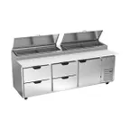 image of Beverage Air DPD93HC-4 93" 3-Section Refrigerated Pizza Prep Table w/ 1 Door & 4 Drawers