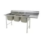 image of Eagle Group 314-22-3-24R 99" Three Compartment Sink, 22"W x 22"L Bowl w/Right-Hand Drainboard