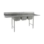 image of Eagle Group 414-24-3-18-X 114" Three Compartment Sink, 24"W x 24"L Bowl With 2 Drainboards