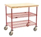 image of Eagle Group DC2436R Red Epoxy Utility Cart w/ 2 Shelf and Butcher Block Top - 36" x 24"