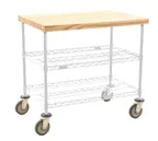 image of Eagle Group DC2460W White Epoxy Utility Cart w/ 2 Shelf and Butcher Block Top - 60" x 24"