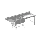 image of Eagle Group FNP2840-2-18L-48TR 110" Two Compartment Sink, 20"W x 28"L Bowl With Left-Hand Drainboard
