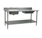 image of Eagle Group PT 3072 72" Prep Table Sink Unit, Bowl on Left with Drawer & Faucet - 14 Gauge