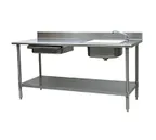 image of Eagle Group PT 3084-R 84" Prep Table Sink Unit, Bowl on Right with Drawer & Faucet - 14 Gauge