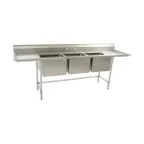 image of Eagle Group S16-20-3-24-X 115" Three Compartment Sink, 20"W x 20"L Bowl With 2 Drainboards