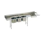 image of Eagle Group SDTPL-124-14/3 124" Soiled Dishtable w/ 3-Pot Sink, 300 Series 14 Gauge / Left-to-Right