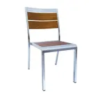 image of emu AB1020 Sid Outdoor Stacking Side Chair w/ Wood-Look Aluminum Slat Back & Seat