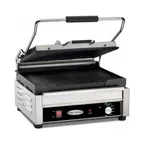 image of Serv-Ware EPG-100GG Single Sandwich Panini Grill w/ 13" x 9" Grooved Plates, 120V