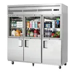 image of Everest EGSH6 74" 3-Section Reach-In Refrigerator w/ 3 Solid & 3 Glass Half Doors, Top Mount, Stainless Steel, 71 cu. ft.