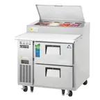 image of Everest EPPR1-D2 35" 1-Section Refrigerated Pizza Prep Table w/ 2 Drawers, (4) 1/3 Size Pans