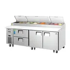 image of Everest EPPR3-D2 93" 3-Section Refrigerated Pizza Prep Table w/ 2 Doors & 2 Drawers