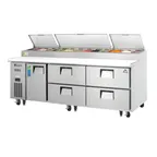 image of Everest EPPR3-D4 93" 3-Section Refrigerated Pizza Prep Table w/ 1 Door & 4 Drawers