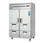 image of Everest ESR2D4 49" 2-Section Reach-In Refrigerator w/ 2 Solid Half Doors and 4 Drawers, Top Mount, Stainless Steel, 48 cu. ft.